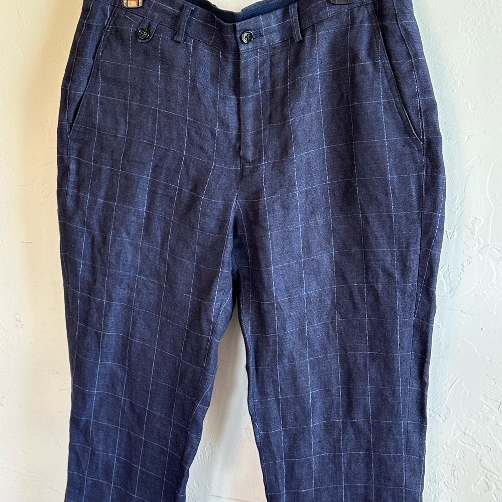 Men's Navy Plaid Dress Pants - Picture 2 of 10